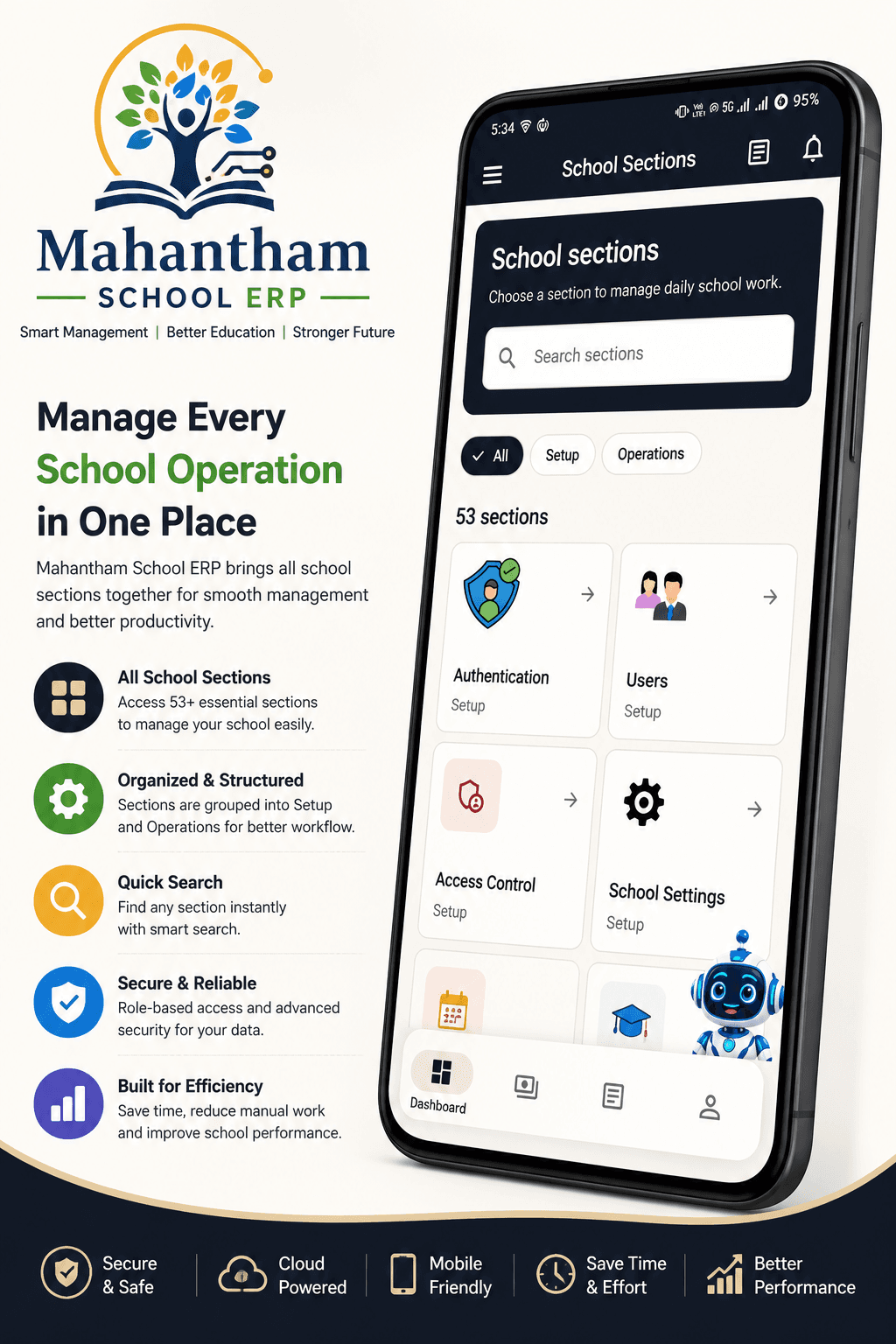 Manage every school operation from anywhere in the Mahantham School ERP app